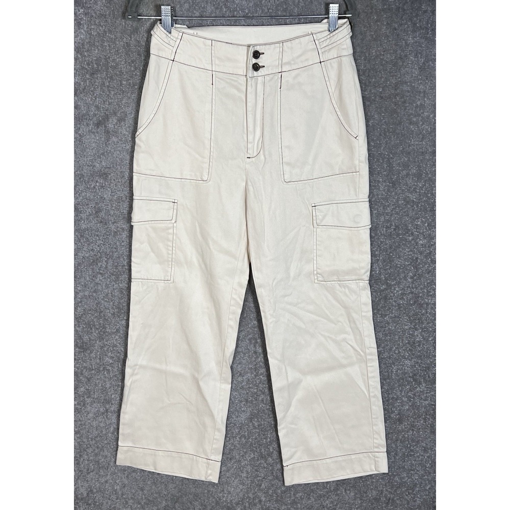 Nicole Miller Baggy Wide Leg Cargo Jeans Womens Size 2 Cream High Rise Pockets
